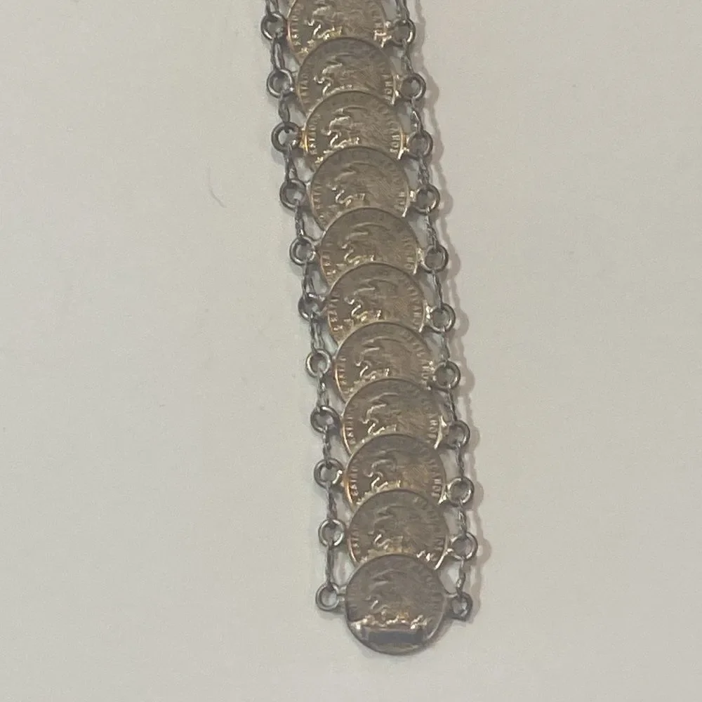 Vintage Tone Silver & Gold Coin Bracelet Handmade 20 Coins The Five Cents